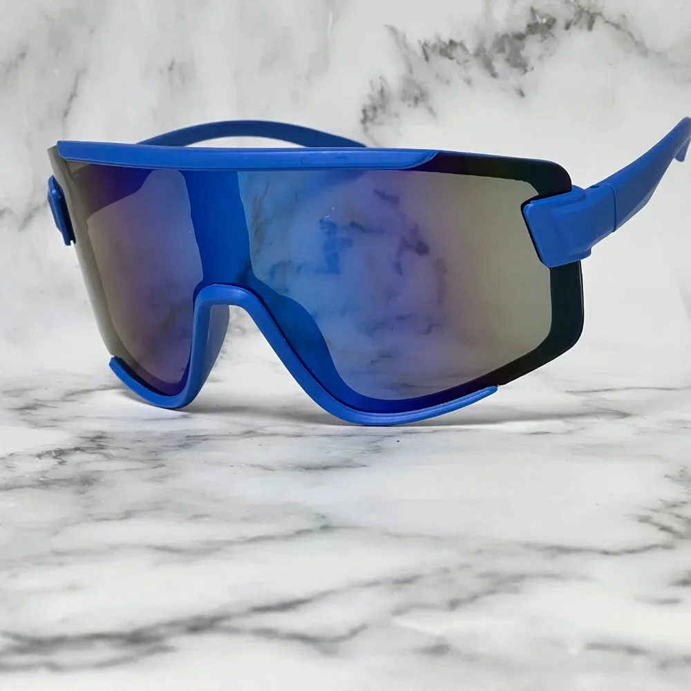 Sport Men Sunglasses Outdoor White Frame‎ Blue Mirror Lens Beach Shades Lentes